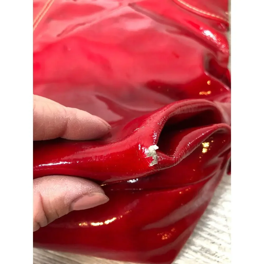 Dooney & Bourke Red Patent Leather Shoulder Bag Double Handles Handbag Purse - Picture 5 of 10